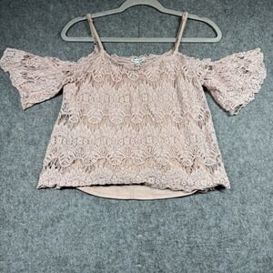 Love Fire Pink Lace Off the Shoulder Short Top Womens Junior M Boho